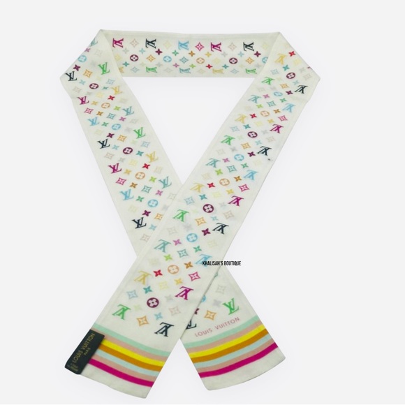 RARE Authentic Louis Vuitton Multicolor Monogram Twilly/Bandeau/Scarf 100% Silk! - Picture 3 of 8